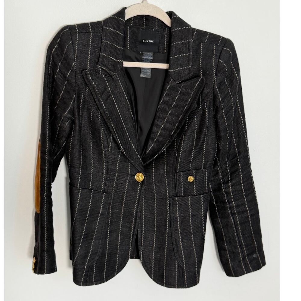 Smythe Women's Black Patch Pocket Duchess Linen Blazer Size 4 - Picture 3 of 11